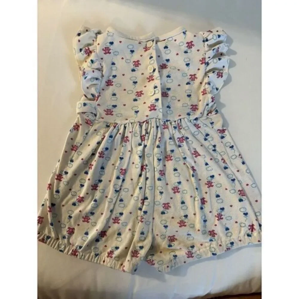 Vintage 70s Cottagecore Popsicle Teddy BearPrint Toddler Girls Romper -12 Months